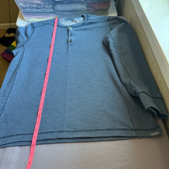 Eddie Bauer shirt mens TXL cotton blend long sleeve half button down blue - Picture 5 of 7